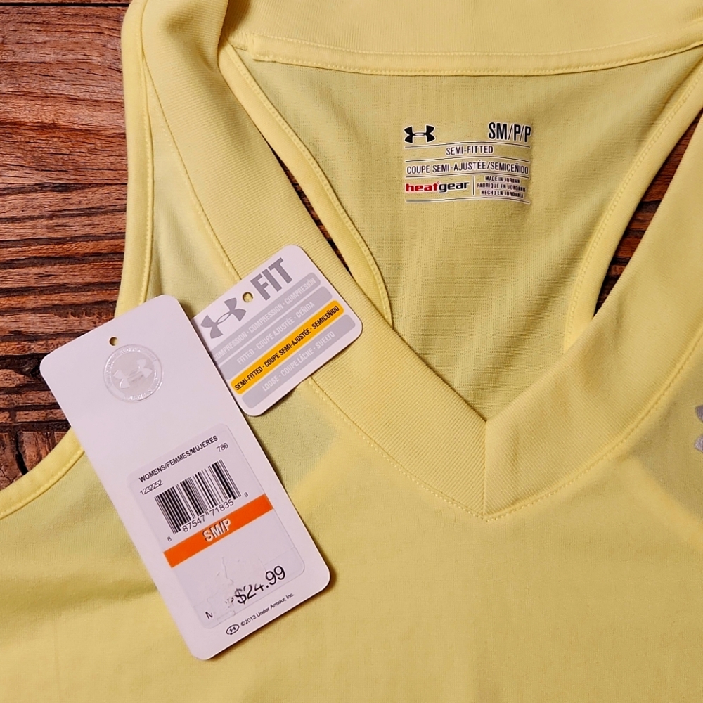 Under Armour semi-fitted v-neck racerback neon yellow tank top - Picture 3 of 3